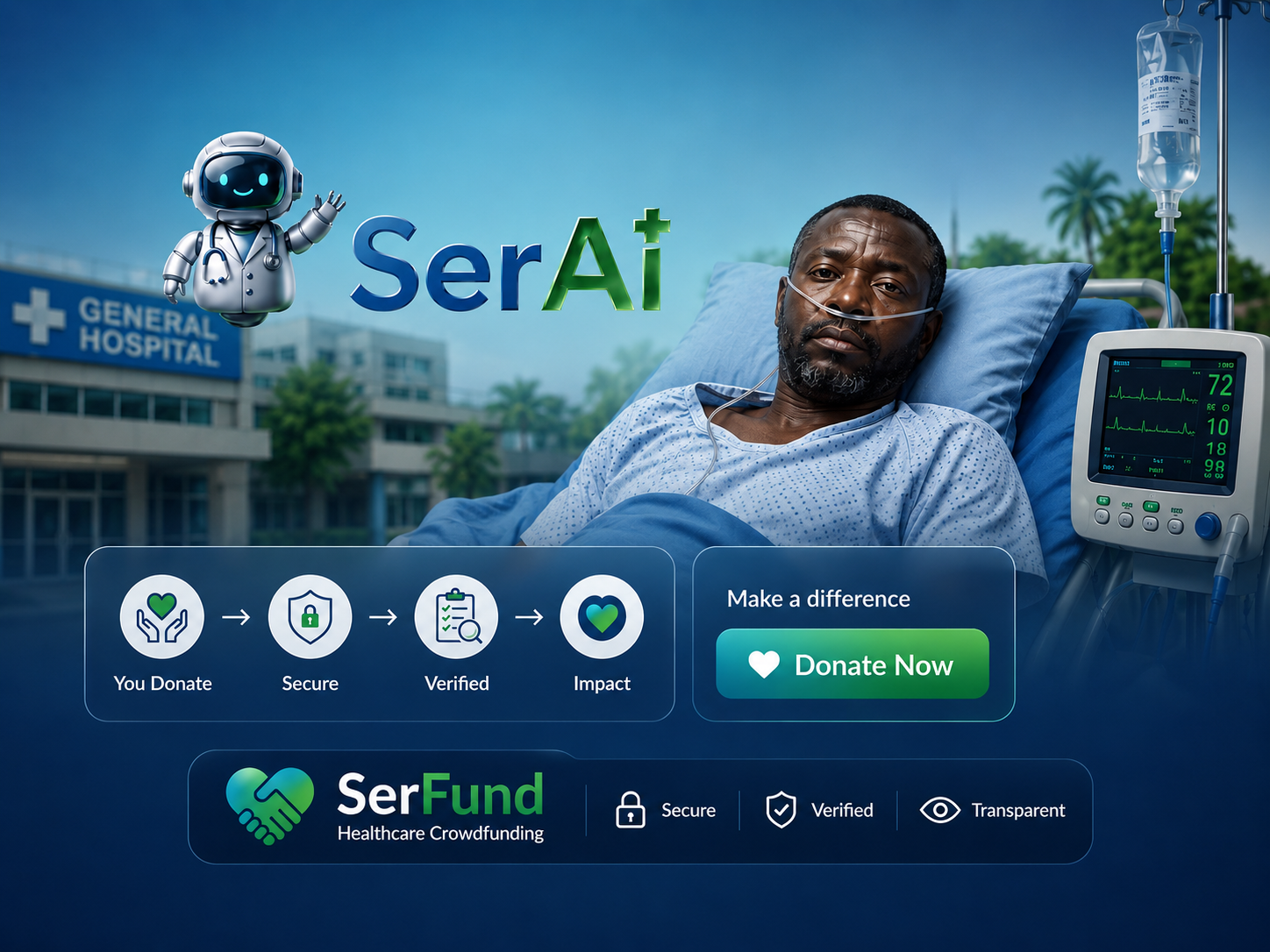 SerFund healthcare crowdfunding screen preview